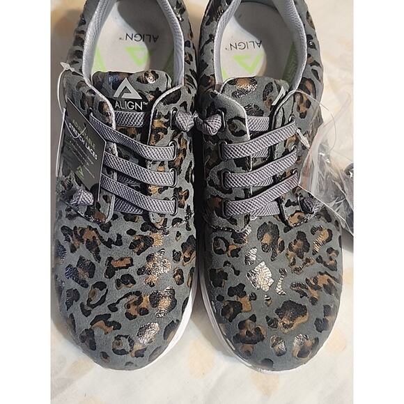 Align Velocity Shoes 8W Jaguar Print Gray Slip-On Stretch Laces Slip Resistant - Picture 7 of 10